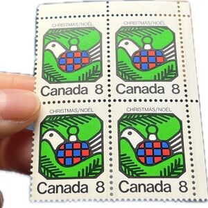 🎈5/$20 - #626 CANDA 1973 “Christmas Dove” 8¢ UR 4-Stamp Plate Block.